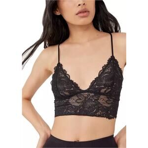 Free People Everyday Long Line Bra L Black L Unlined Sheer